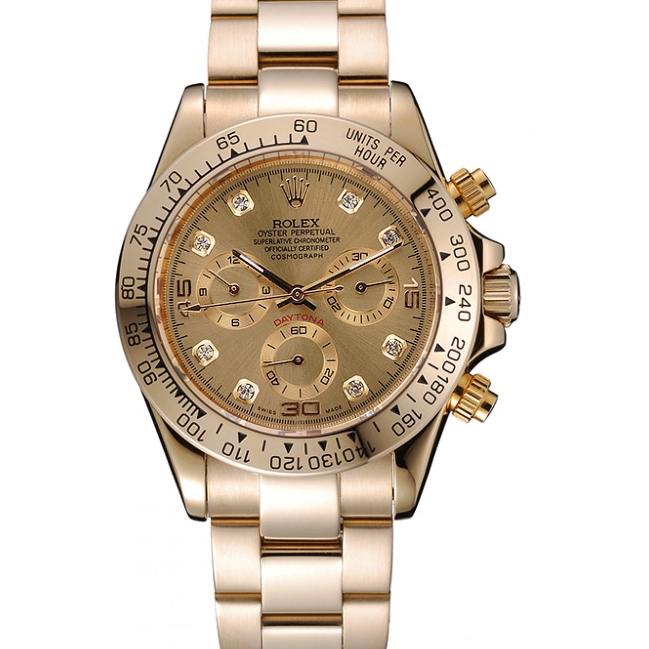 MiroTime 0810 Rolex Cosmograph Daytona Brown Dial Diamond Numerals Gold Case And Bracelet 1454245